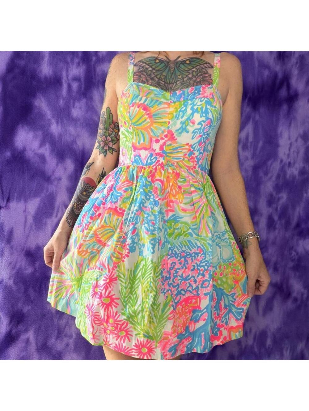 Lilly Pulitzer dress with multicolored floral and leaf print